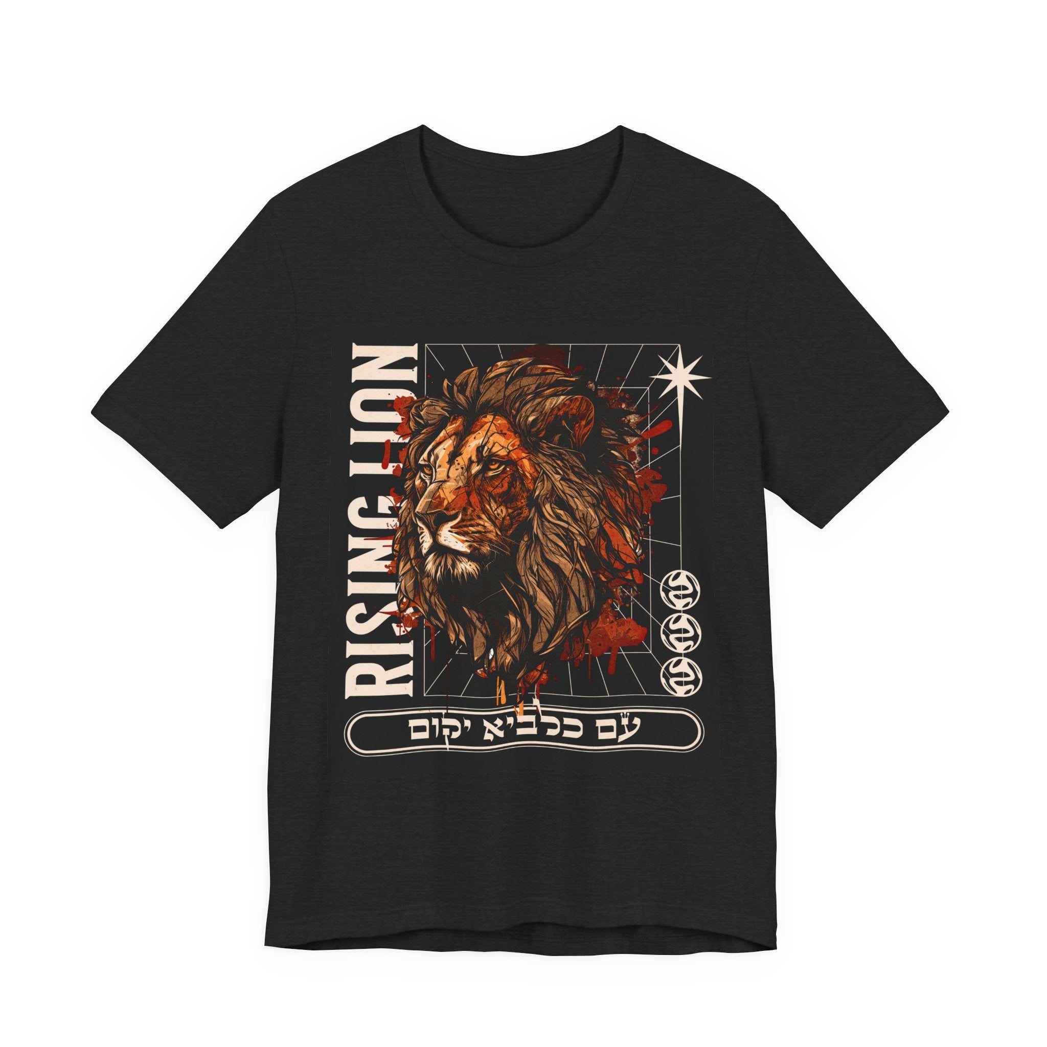 Unisex Casual T-Shirt, Rising Lion Graphic T-shirt, Hebrew and English