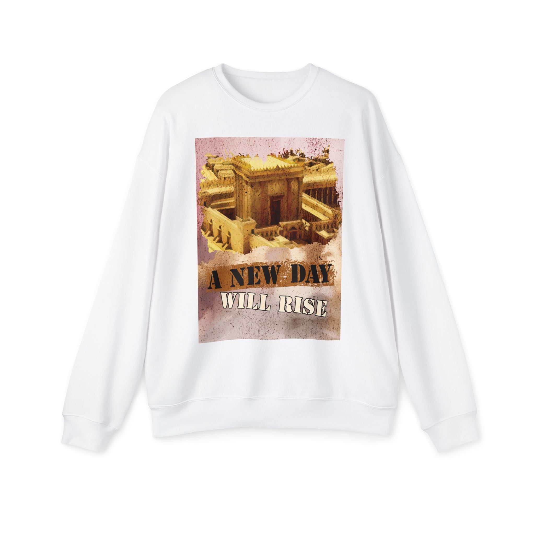 Unisex Drop Shoulder Sweatshirt, Cozy Graphic Sweatshirt, Temple Art 