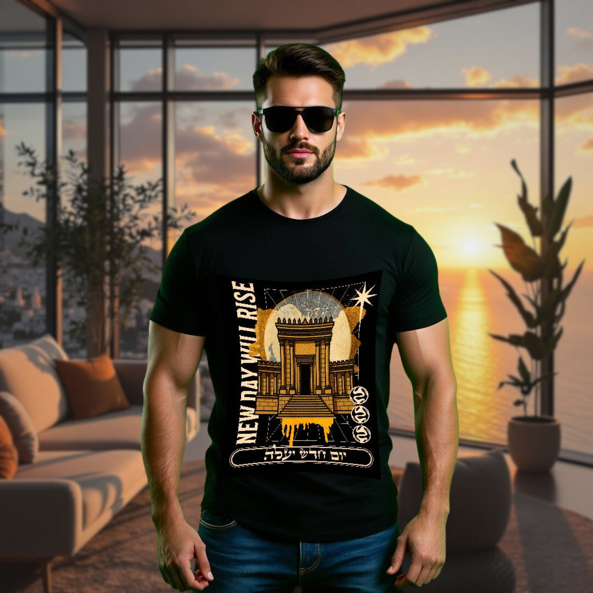 Unisex Graphic T-shirts, Jewish T-Shirts, Temple Art, Heb & Eng