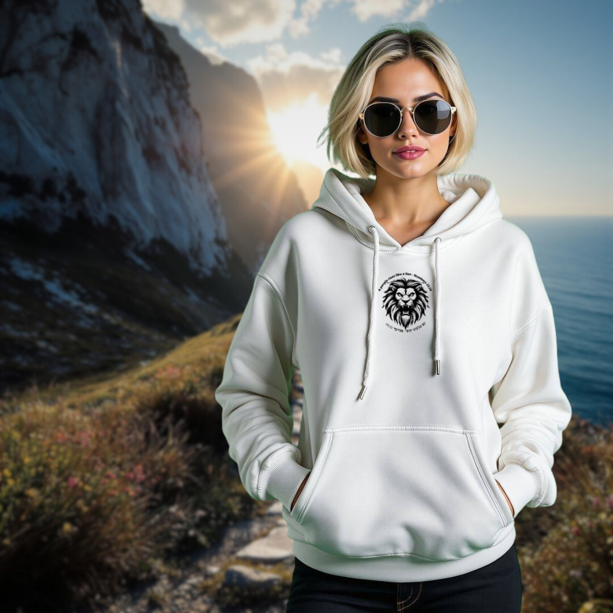 Fleece Hoodie, Like A Lion, Embroidered Sweatshirt in Pastel Colours