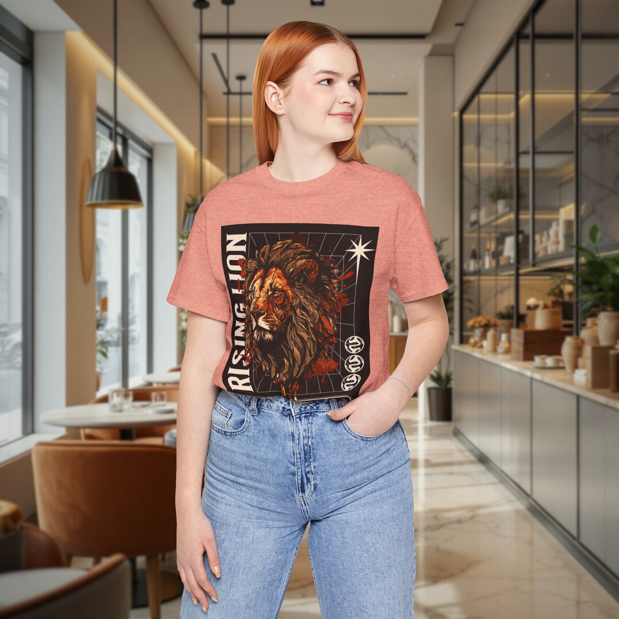 Unisex Casual T-Shirt, Rising Lion Graphic T-shirt, Hebrew and English