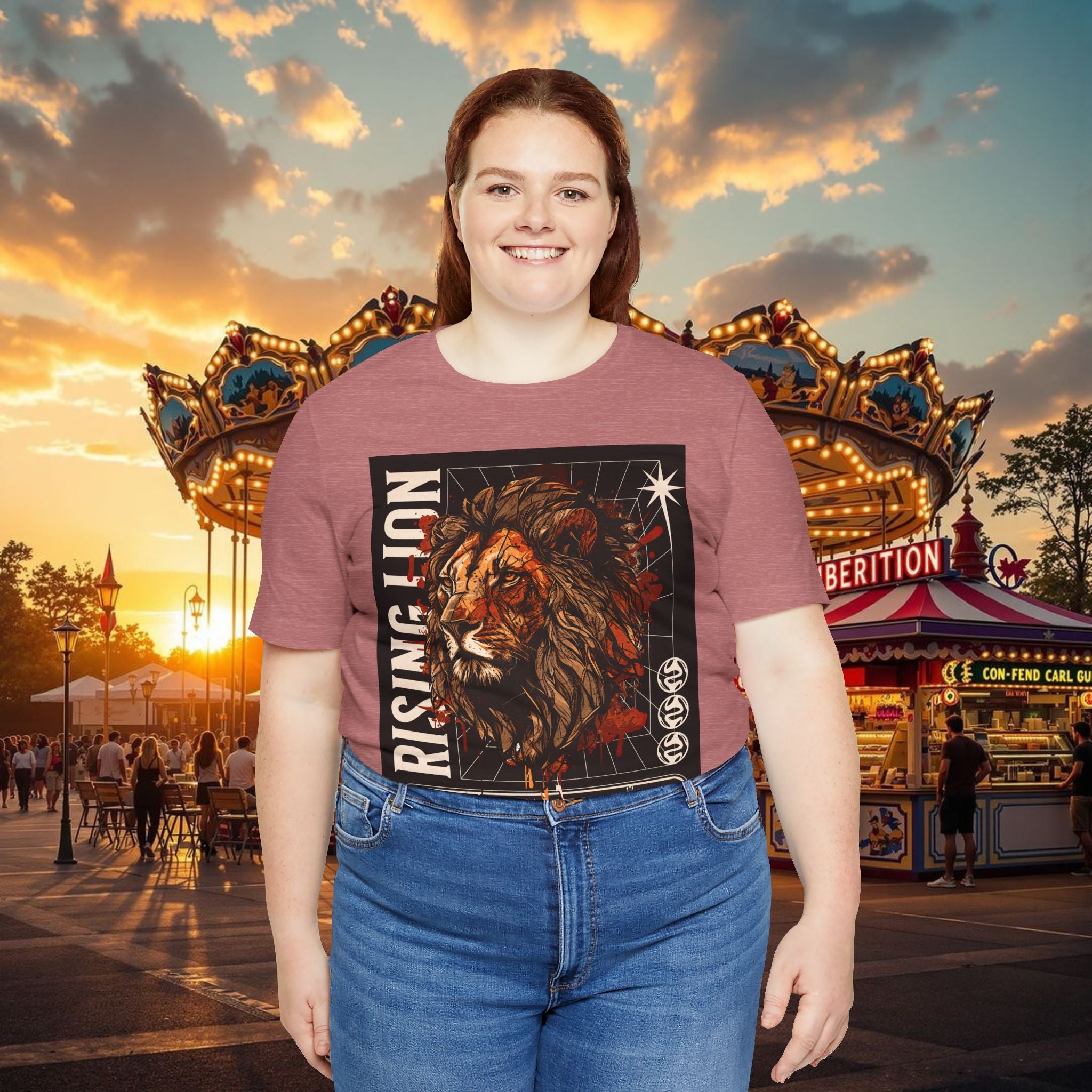 Unisex Casual T-Shirt, Rising Lion Graphic T-shirt, Hebrew and English